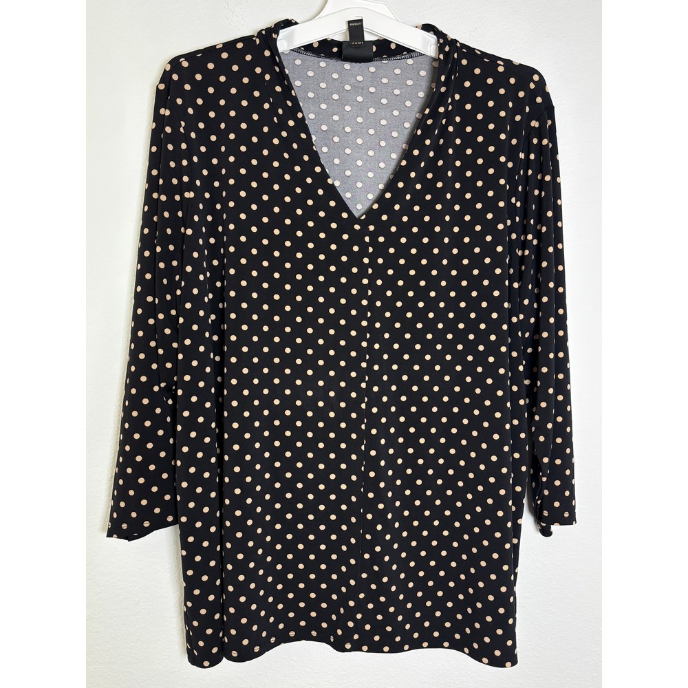 Worthington Woman‎ Black Tan Polka Dot V-Neck Blouse 3/4 Sleeve Plus Size 1X
